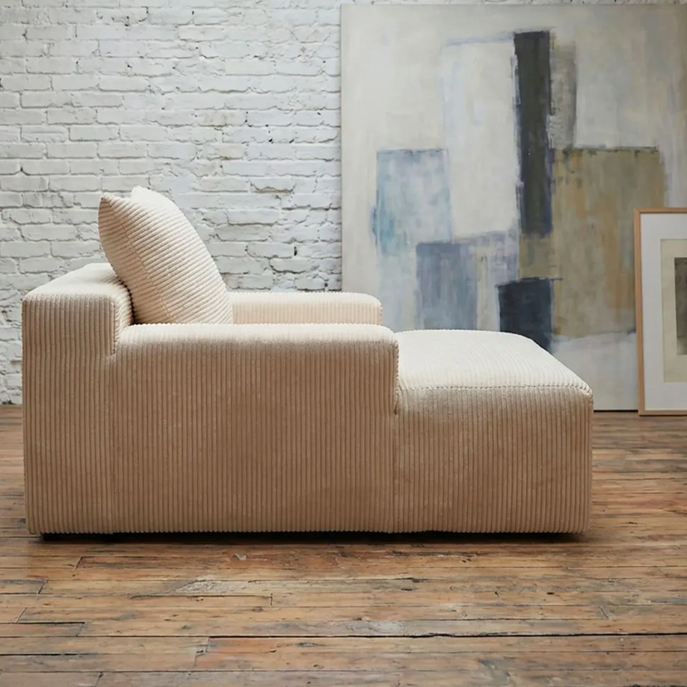 Fauteuil lounge style méridienne Rodin Velours côtelé Beige