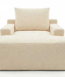 Fauteuil lounge style méridienne Rodin Velours côtelé Beige