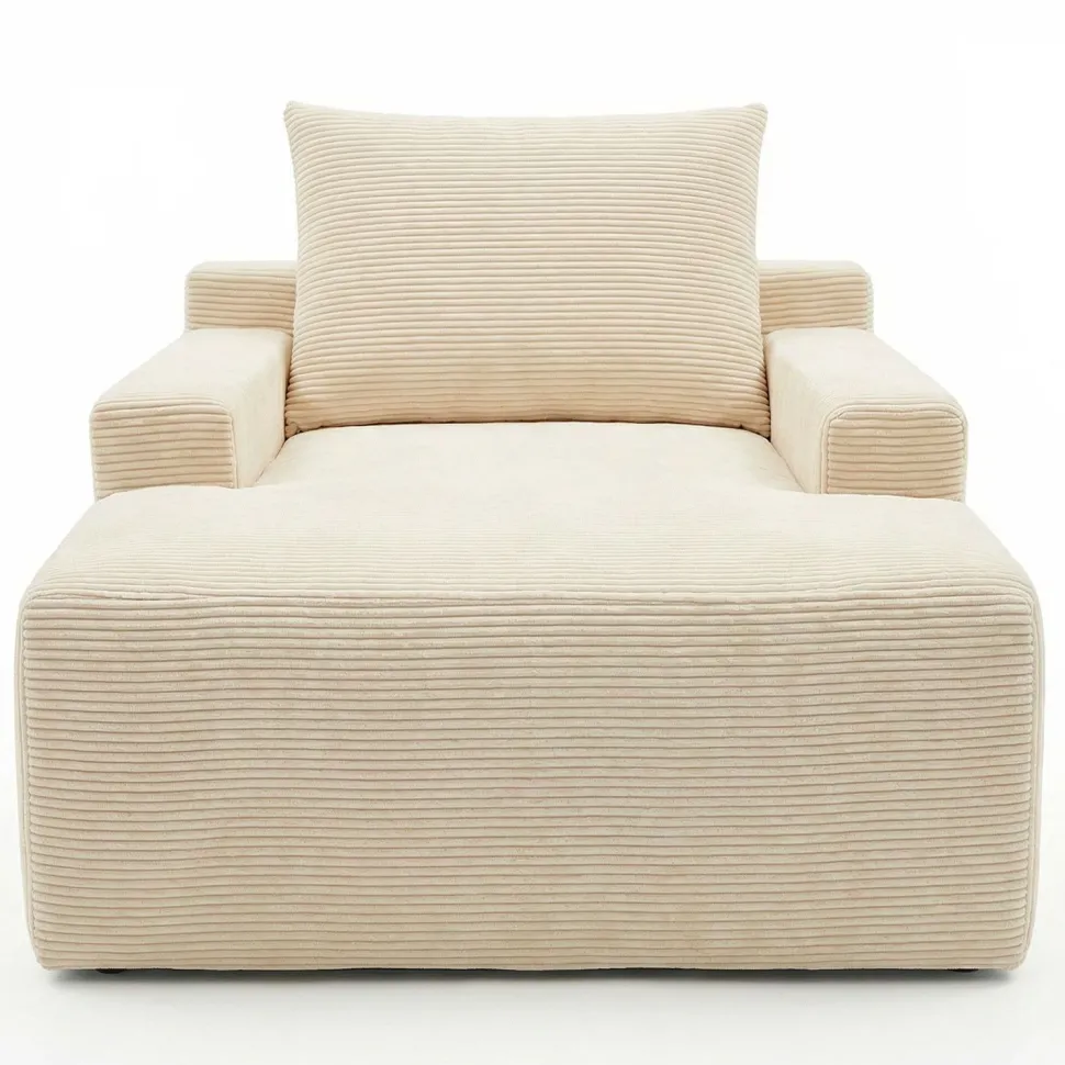 Fauteuil lounge style méridienne Rodin Velours côtelé Beige