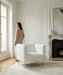 Fauteuil moderne à coutures verticales Sacramento Simili Blanc