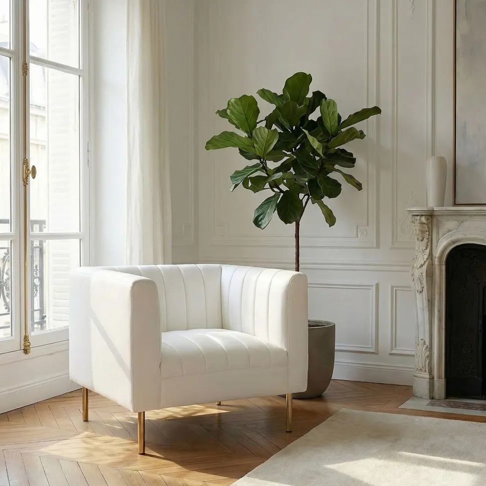 Fauteuil moderne à coutures verticales Sacramento Simili Blanc