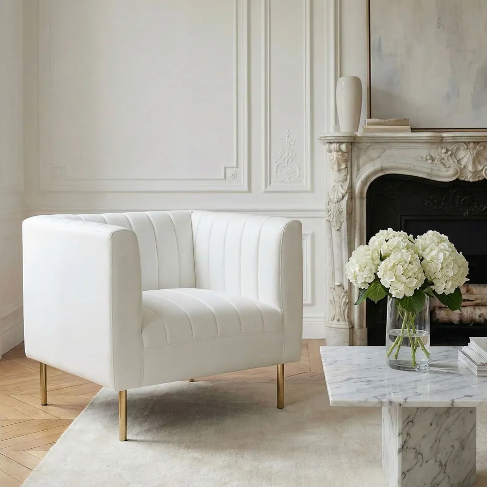Fauteuil moderne à coutures verticales Sacramento Simili Blanc