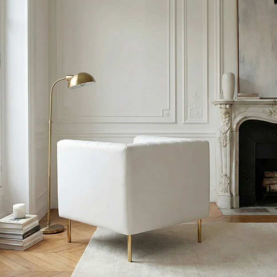 Fauteuil moderne à coutures verticales Sacramento Simili Blanc