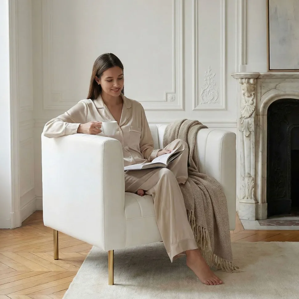 Fauteuil moderne à coutures verticales Sacramento Simili Blanc