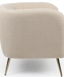 Fauteuil moderne Bombaro pieds métal doré et Tissu bouclette Beige