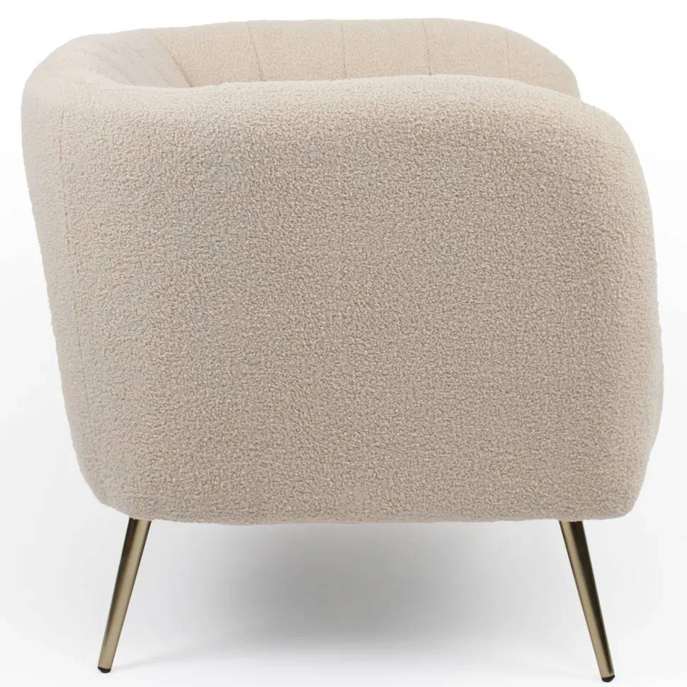 Fauteuil moderne Bombaro pieds métal doré et Tissu bouclette Beige
