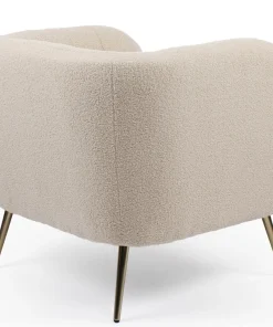 Fauteuil moderne Bombaro pieds métal doré et Tissu bouclette Beige