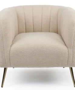 Fauteuil moderne Bombaro pieds métal doré et Tissu bouclette Beige