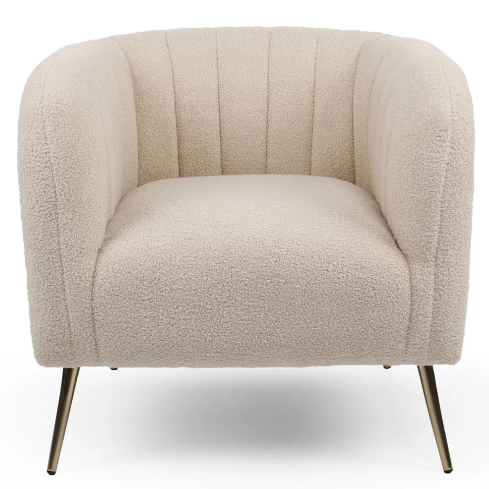 Fauteuil moderne Bombaro pieds métal doré et Tissu bouclette Beige