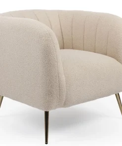 Fauteuil moderne Bombaro pieds métal doré et Tissu bouclette Beige