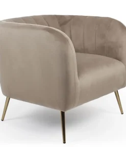 Fauteuil moderne Bombaro pieds métal doré et Velours Taupe