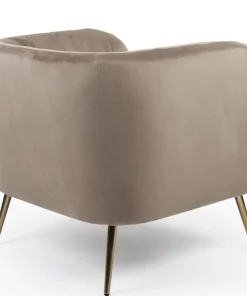 Fauteuil moderne Bombaro pieds métal doré et Velours Taupe