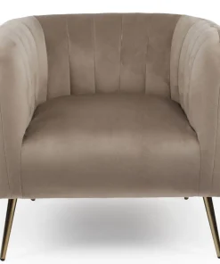 Fauteuil moderne Bombaro pieds métal doré et Velours Taupe