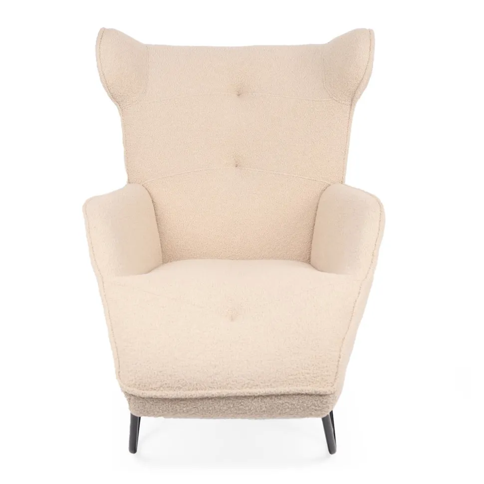Fauteuil méridienne style bergère relax Shirley Tissu bouclette Beige