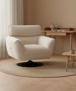 Fauteuil pivotant moderne avec dossier réglable Ghislain Velours côtelé Crème