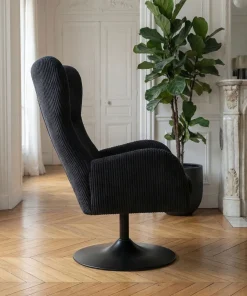 Fauteuil pivotant style bergère Arthuro Velours côtelé Noir