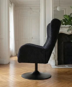 Fauteuil pivotant style bergère Arthuro Velours côtelé Noir