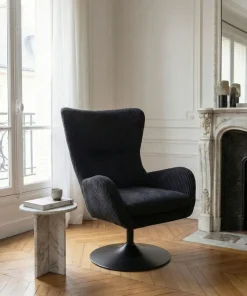 Fauteuil pivotant style bergère Arthuro Velours côtelé Noir