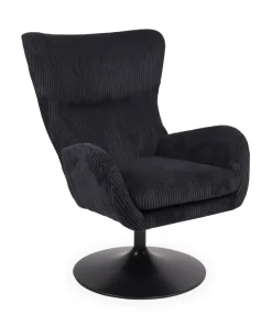 Fauteuil pivotant style bergère Arthuro Velours côtelé Noir