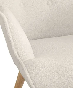 Fauteuil scandinave + pouf Lylou Tissu bouclette lainée Crème