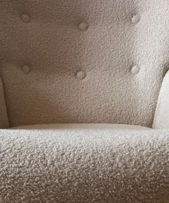 Fauteuil scandinave + pouf Lylou Tissu bouclette lainée Crème