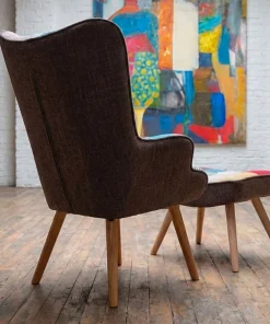 Fauteuil scandinave + pouf Lylou Tissu Patchwork