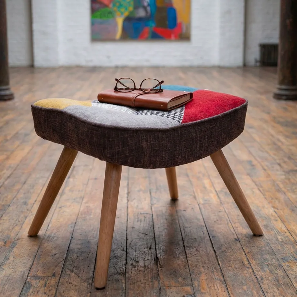 Fauteuil scandinave + pouf Lylou Tissu Patchwork