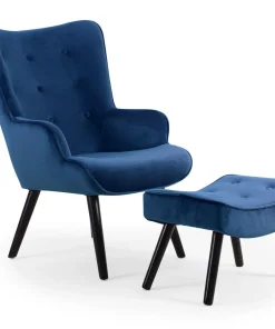Fauteuil scandinave + pouf Lylou Velours Bleu