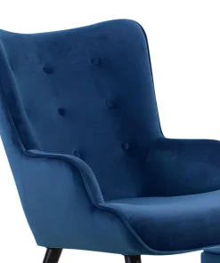 Fauteuil scandinave + pouf Lylou Velours Bleu