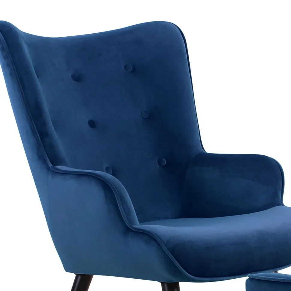 Fauteuil scandinave + pouf Lylou Velours Bleu