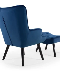 Fauteuil scandinave + pouf Lylou Velours Bleu