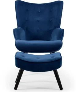 Fauteuil scandinave + pouf Lylou Velours Bleu