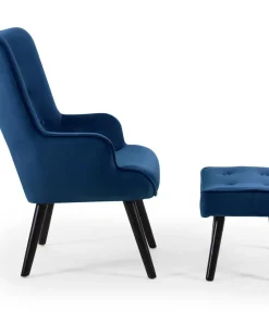 Fauteuil scandinave + pouf Lylou Velours Bleu