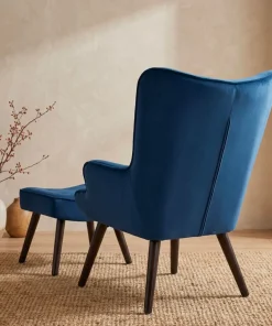Fauteuil scandinave + pouf Lylou Velours Bleu