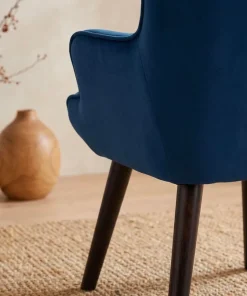 Fauteuil scandinave + pouf Lylou Velours Bleu