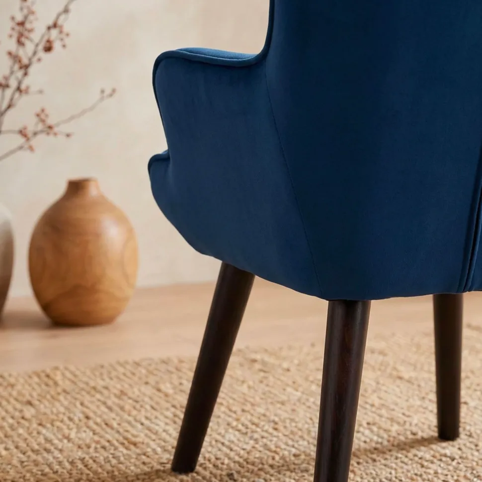 Fauteuil scandinave + pouf Lylou Velours Bleu