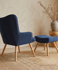 Fauteuil scandinave + pouf Lylou Tissu Bleu