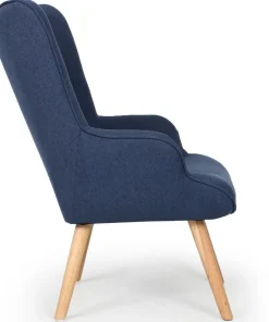 Fauteuil scandinave + pouf Lylou Tissu Bleu