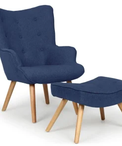 Fauteuil scandinave + pouf Lylou Tissu Bleu