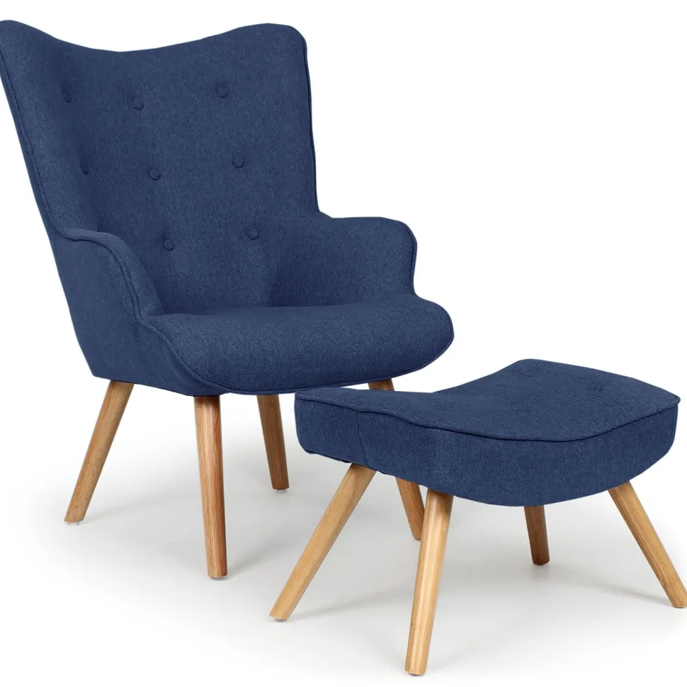 Fauteuil scandinave + pouf Lylou Tissu Bleu