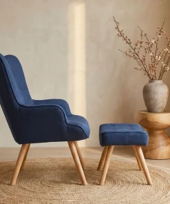Fauteuil scandinave + pouf Lylou Tissu Bleu