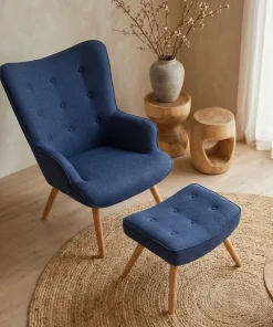 Fauteuil scandinave + pouf Lylou Tissu Bleu