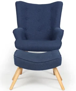 Fauteuil scandinave + pouf Lylou Tissu Bleu