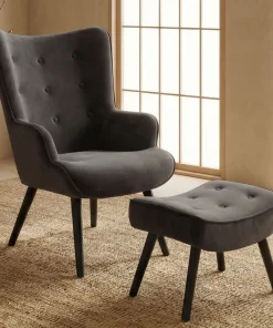 Fauteuil scandinave + pouf Lylou Velours Noir