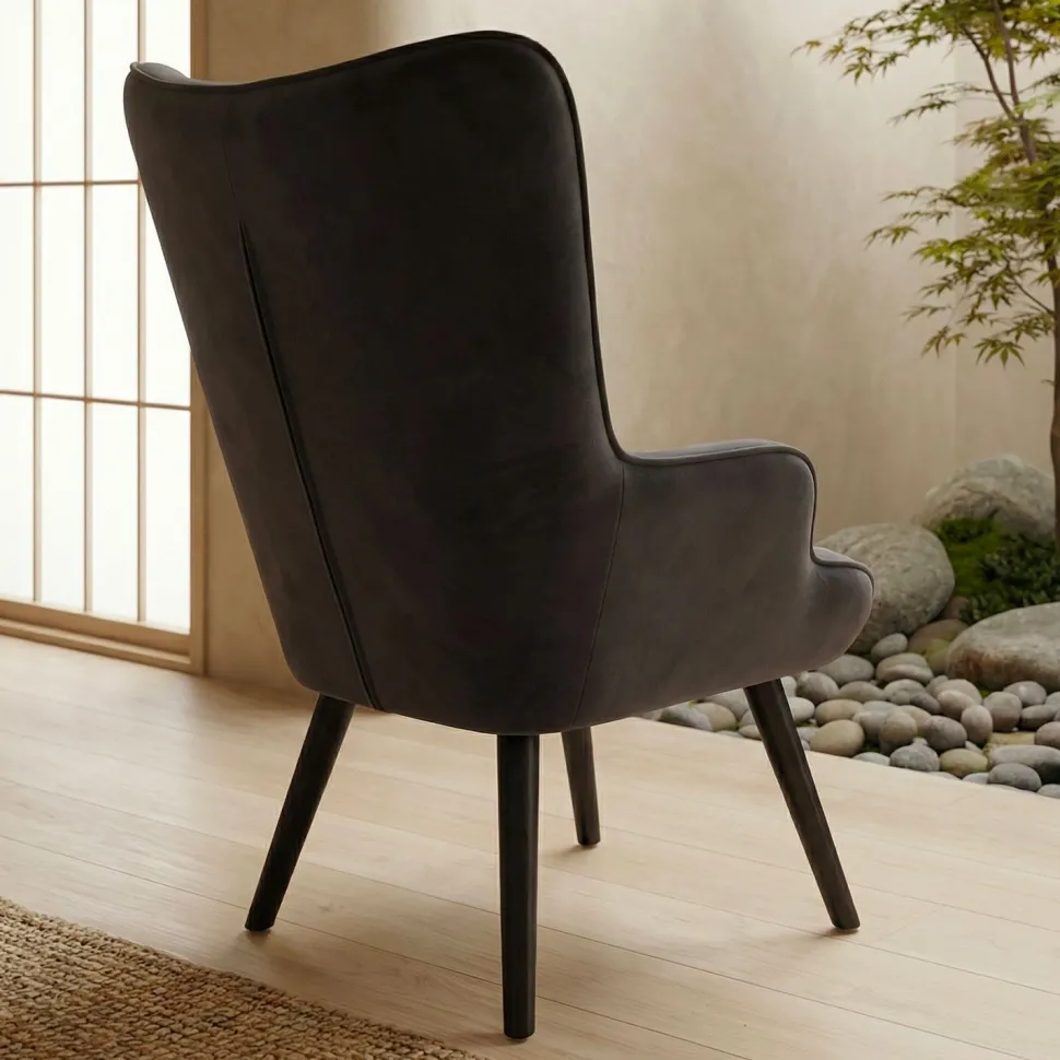 Fauteuil scandinave + pouf Lylou Velours Noir