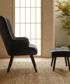 Fauteuil scandinave + pouf Lylou Velours Noir