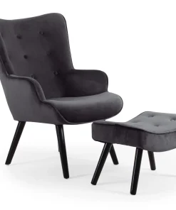 Fauteuil scandinave + pouf Lylou Velours Noir