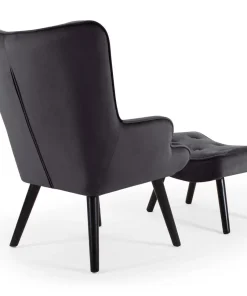 Fauteuil scandinave + pouf Lylou Velours Noir
