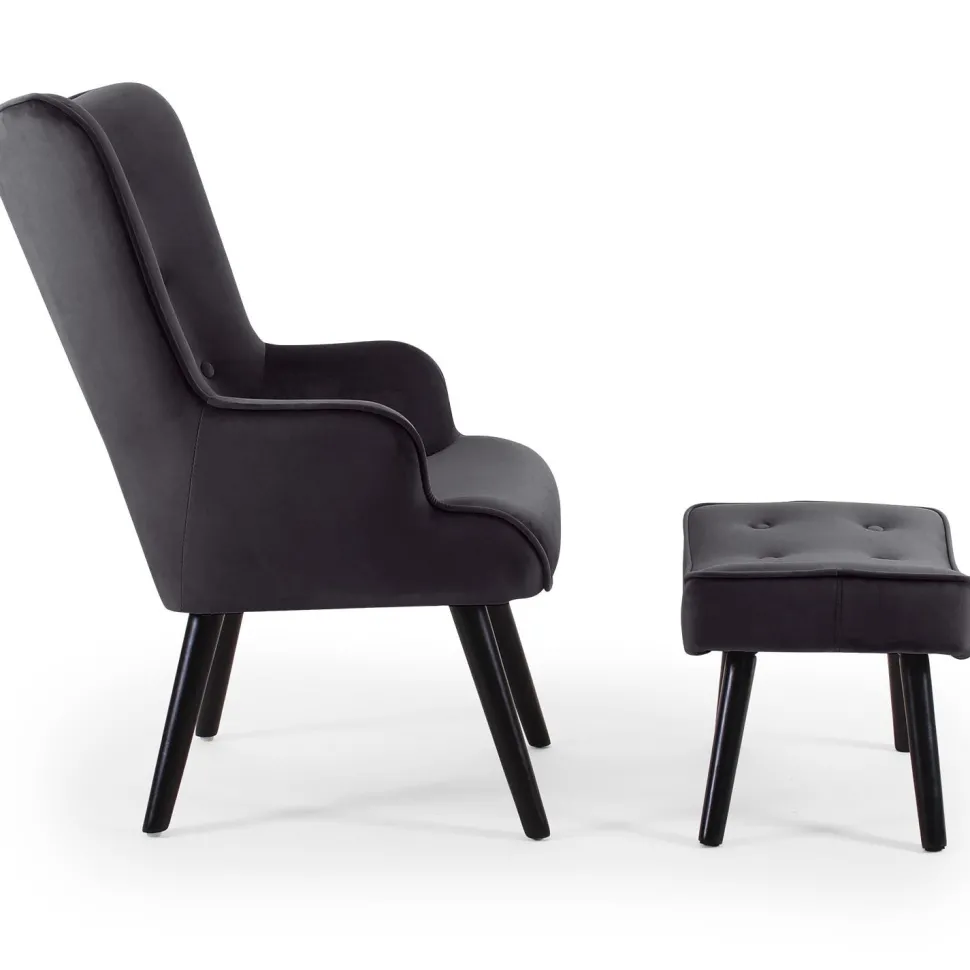 Fauteuil scandinave + pouf Lylou Velours Noir