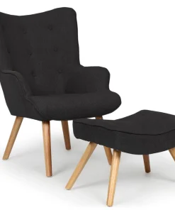 Fauteuil scandinave + pouf Lylou Tissu Noir